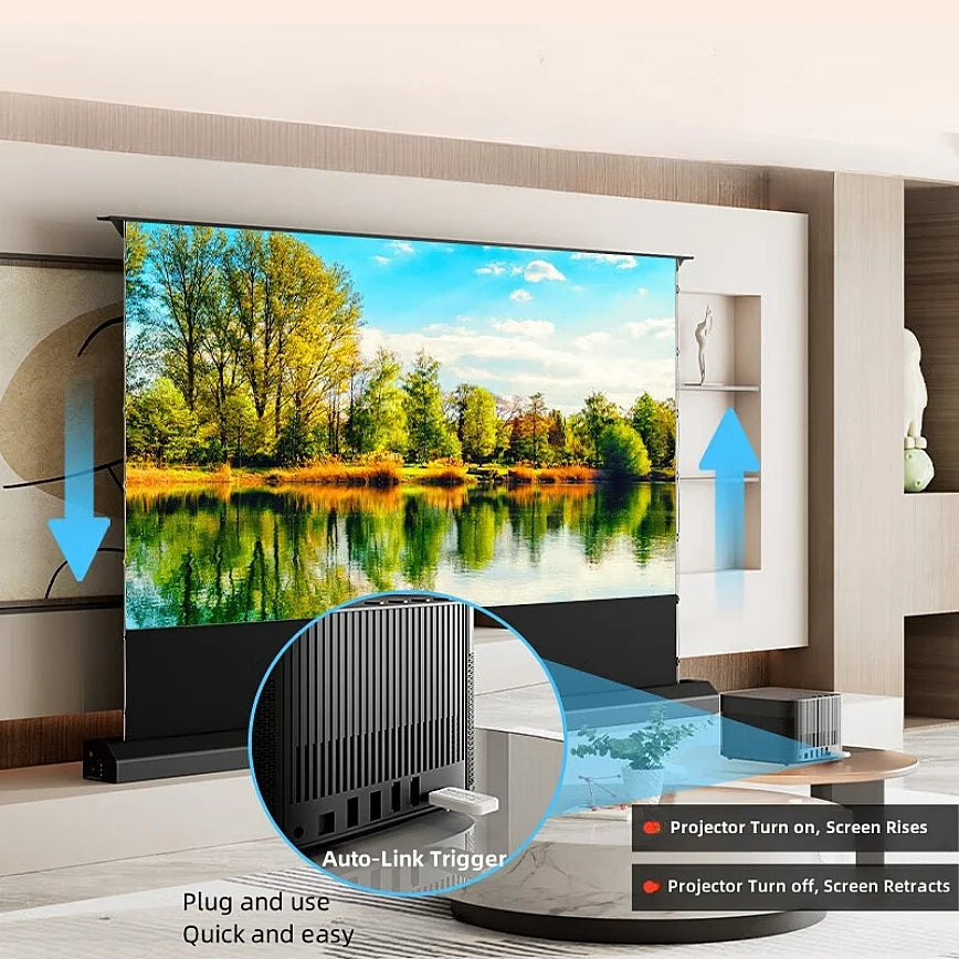 150 Inch ALR Fresnel High Gain Screen 8K Home Theater Electric Tension Floor Rising Projection Screens for Normal Projector