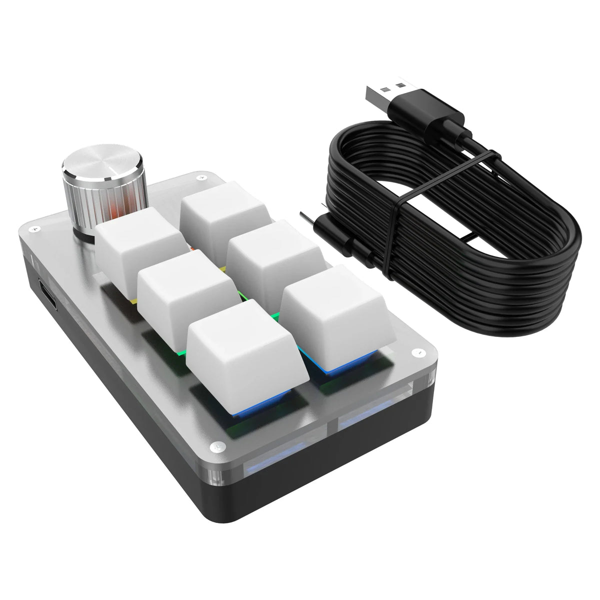 Mini Custom Programming Keyboard 6 Keys 1 Knob RGB Programming Macro Gaming Knob Keypads USB Wired Hot Swap Mechanical Keyboard