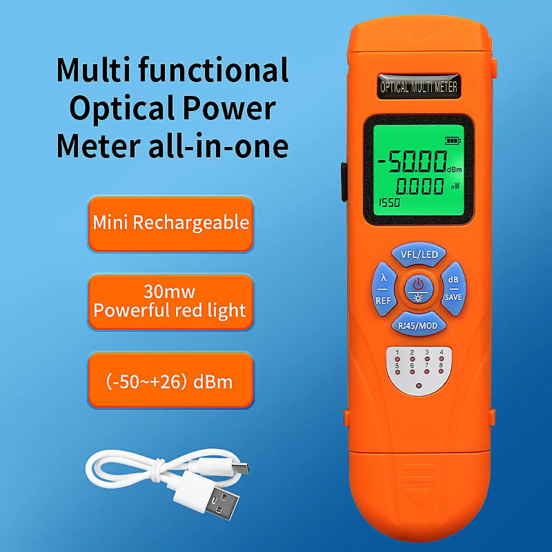 AUA-C70/C50 Rechargeable Mini Optical Power Meter (OPM) With Visual Fault Locator(15/30/50mW VFL) FTTH Fiber Optic Cable Tester