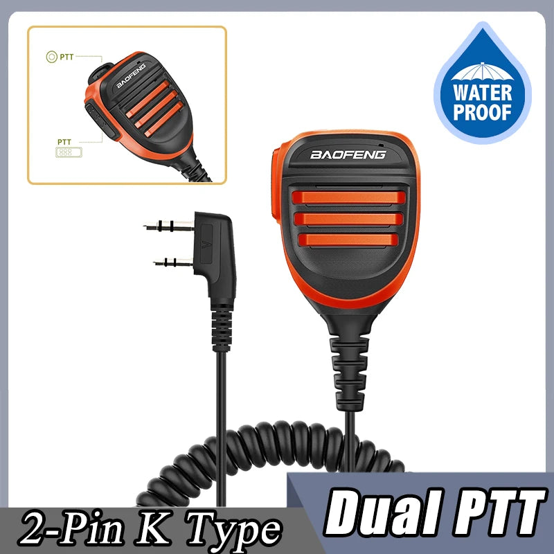 Baofeng UV-5R PTT Waterproof UV-9R Walkie Talkie Speaker Radio Microphone Keenwood 2-Pin Type Handheld Mic For  UV-82 UV16 888S
