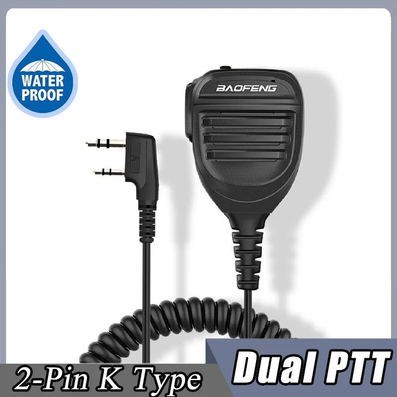 Baofeng UV-5R PTT Waterproof UV-9R Walkie Talkie Speaker Radio Microphone Keenwood 2-Pin Type Handheld Mic For  UV-82 UV16 888S