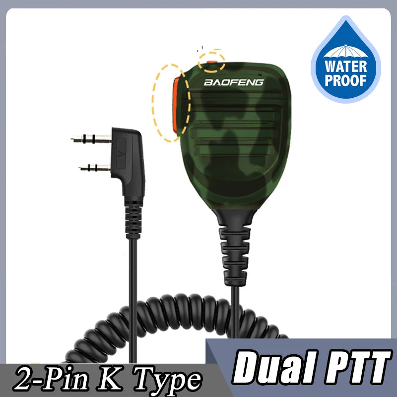 Baofeng UV-5R PTT Waterproof UV-9R Walkie Talkie Speaker Radio Microphone Keenwood 2-Pin Type Handheld Mic For  UV-82 UV16 888S