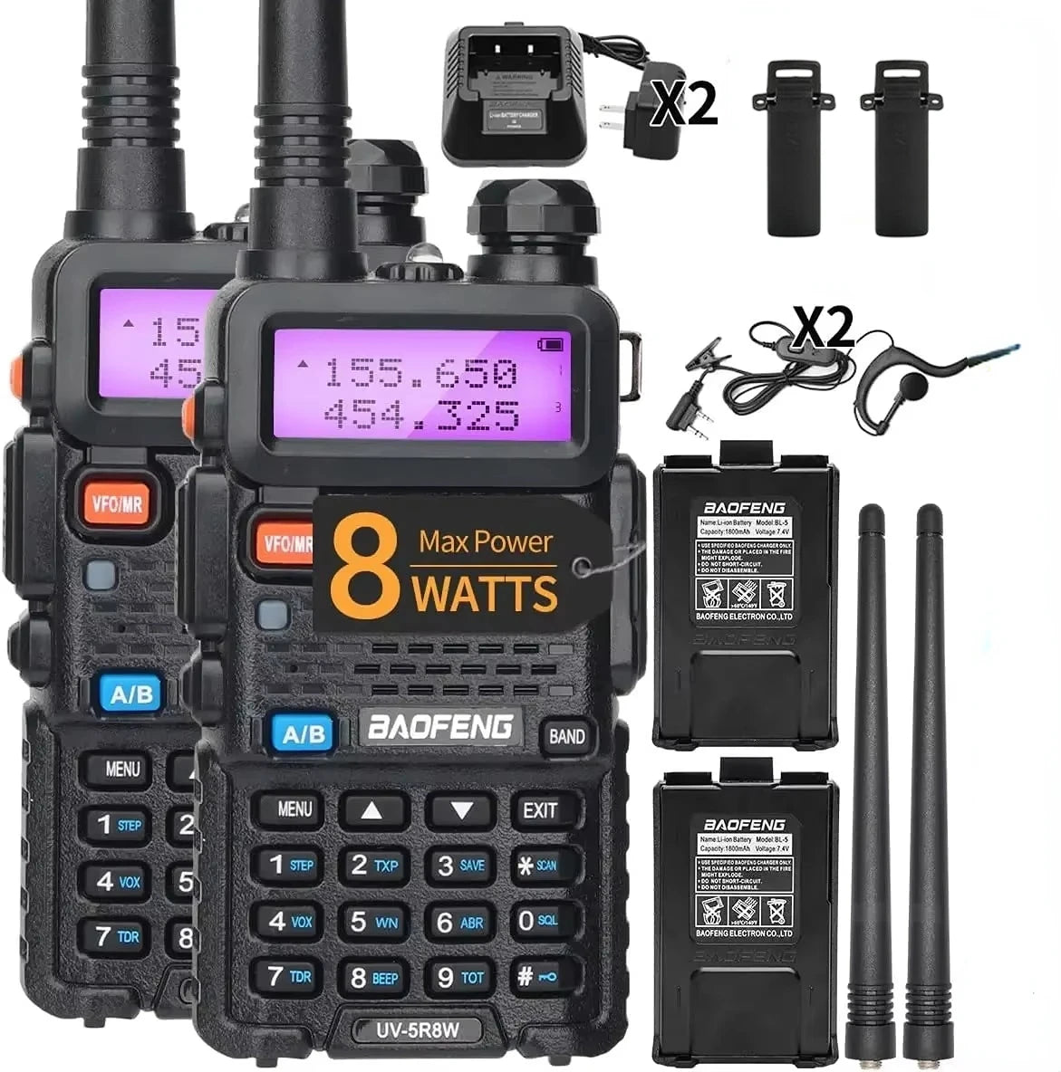 1/2PCS BaoFeng UV-5R 5W Tri-Power Walkie Talkie High Power Dual Band Long Range 128 CH Portable Handheld UV 5R Ham Two Way Radio