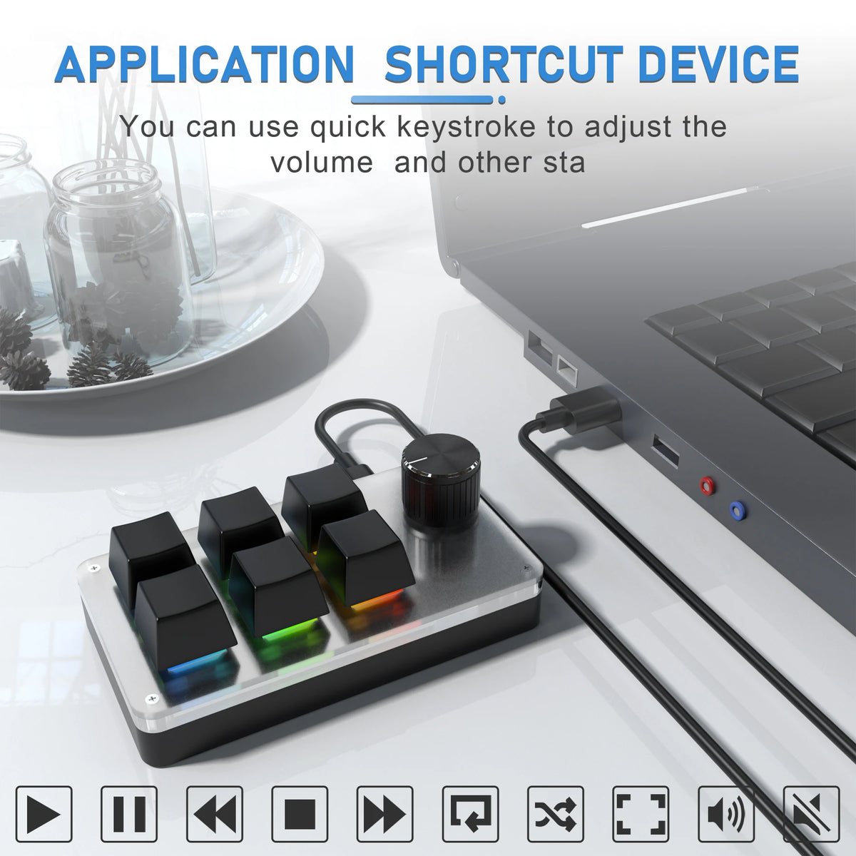 Mini Custom Programming Keyboard 6 Keys 1 Knob RGB Programming Macro Gaming Knob Keypads USB Wired Hot Swap Mechanical Keyboard