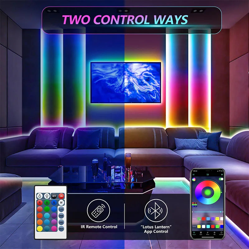 RGB LED Strip Light 5V Bluetooth Control Flexible Self-adhesive Tape Music Sync Diode Lamp for TV Backdrop Game Room Party Decor