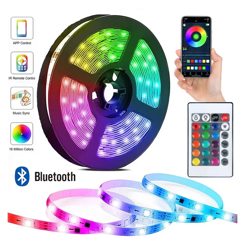 RGB LED Strip Light 5V Bluetooth Control Flexible Self-adhesive Tape Music Sync Diode Lamp for TV Backdrop Game Room Party Decor