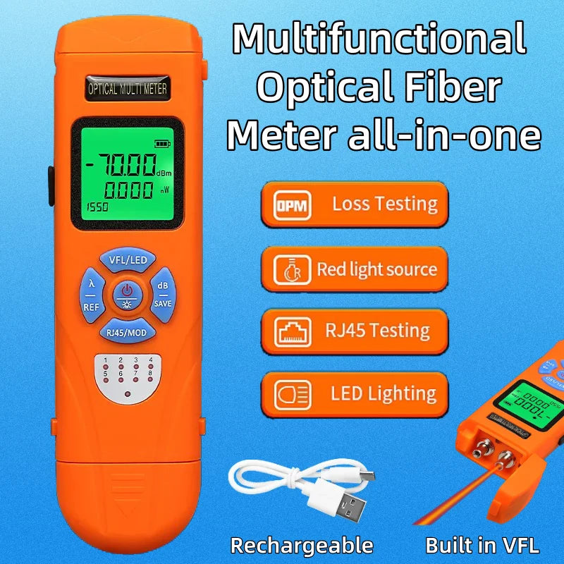 AUA-C70/C50 Rechargeable Mini Optical Power Meter (OPM) With Visual Fault Locator(15/30/50mW VFL) FTTH Fiber Optic Cable Tester