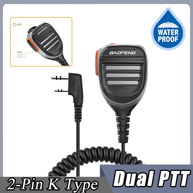 Baofeng UV-5R PTT Waterproof UV-9R Walkie Talkie Speaker Radio Microphone Keenwood 2-Pin Type Handheld Mic For  UV-82 UV16 888S