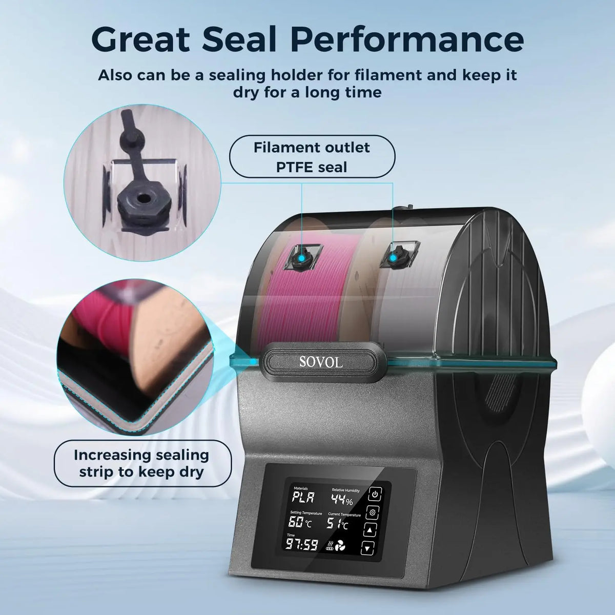 Sovol Filament Dryer SH02 Dry Box Filament Sealed Storage Box 3D Printer Spool Holder with PTC Heater Filament Dehydrator