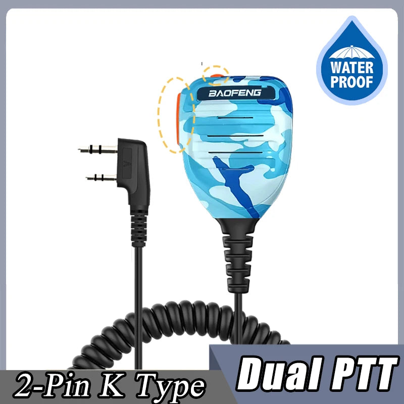 Baofeng UV-5R PTT Waterproof UV-9R Walkie Talkie Speaker Radio Microphone Keenwood 2-Pin Type Handheld Mic For  UV-82 UV16 888S