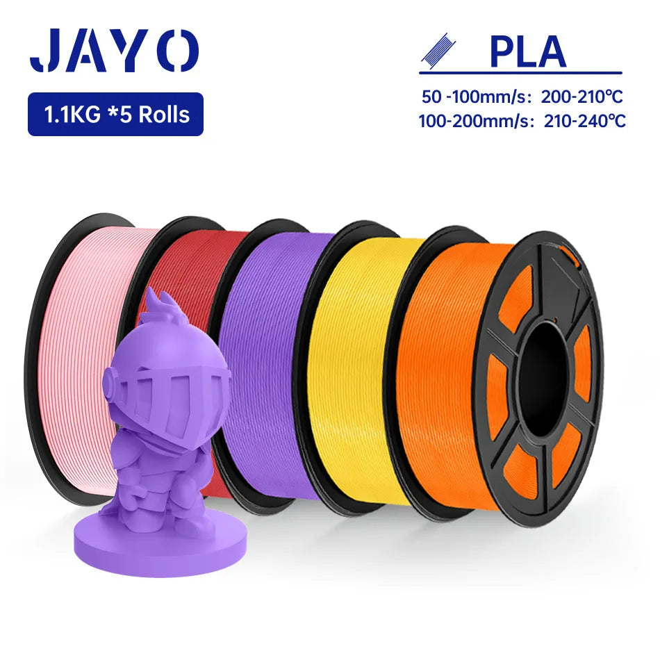 JAYO PLA Filament 1.75MM 5Rolls 3D Printer Filament PLA 100% No Bubble for FDM Coloful 3D Printing Material DIY Gift