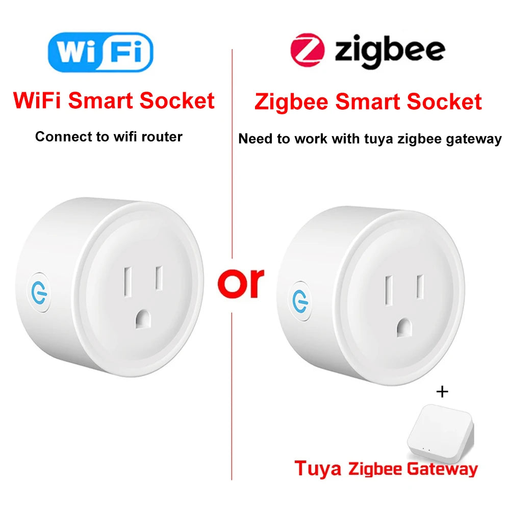 Tuya Smart Plug WiFi / Zigbee US Socket 20A With Power Monitor Timing Outlet Smart Life App Control Works with Alexa Google Home