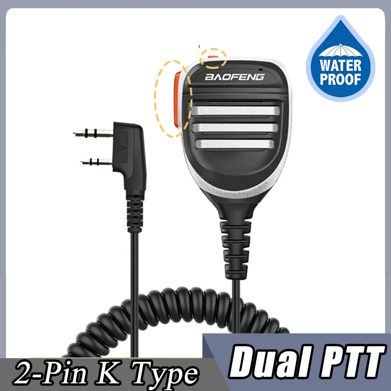 Baofeng UV-5R PTT Waterproof UV-9R Walkie Talkie Speaker Radio Microphone Keenwood 2-Pin Type Handheld Mic For  UV-82 UV16 888S