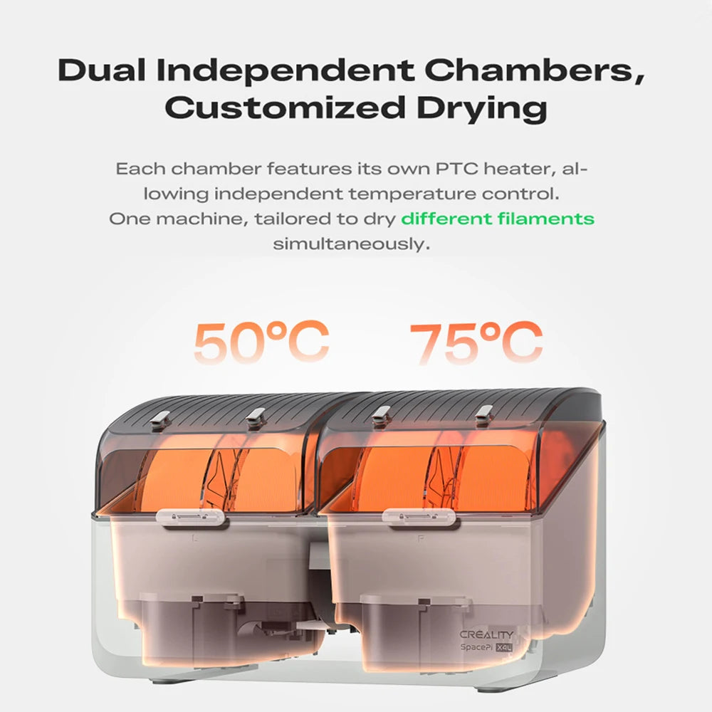 Creality Space X4L Filament Dryer 3D Printer 4 Pools Filament Dehydrator Dual Independent Heating Chamber 45℃-75℃ 1.75-2.85mm