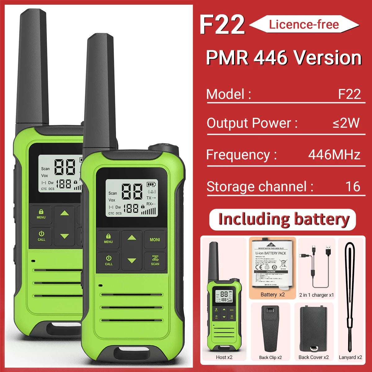 2pcs Baofeng F22 Mini Walkie Talkie PMR 446MHZ Long Range NOAA Type-C Charger Portable Two Way Ham Radio For Hiking