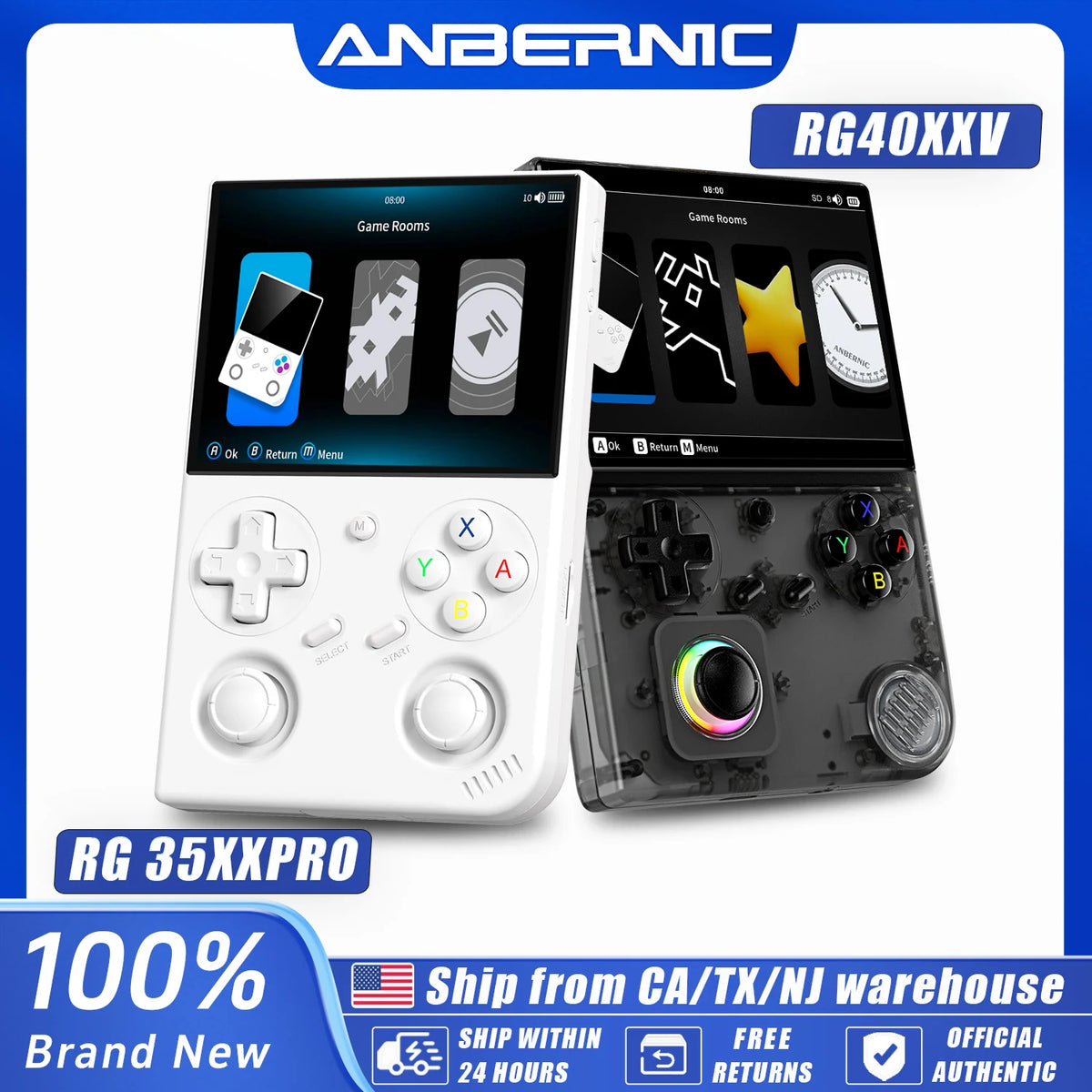 Anbernic RG35XXPRO RG40XXV Retro Portable Gaming Console 64-bit Linux Handheld Game Player Support 5G WiFi Bluetooth HD TV Output Built In 64G Plug And Play