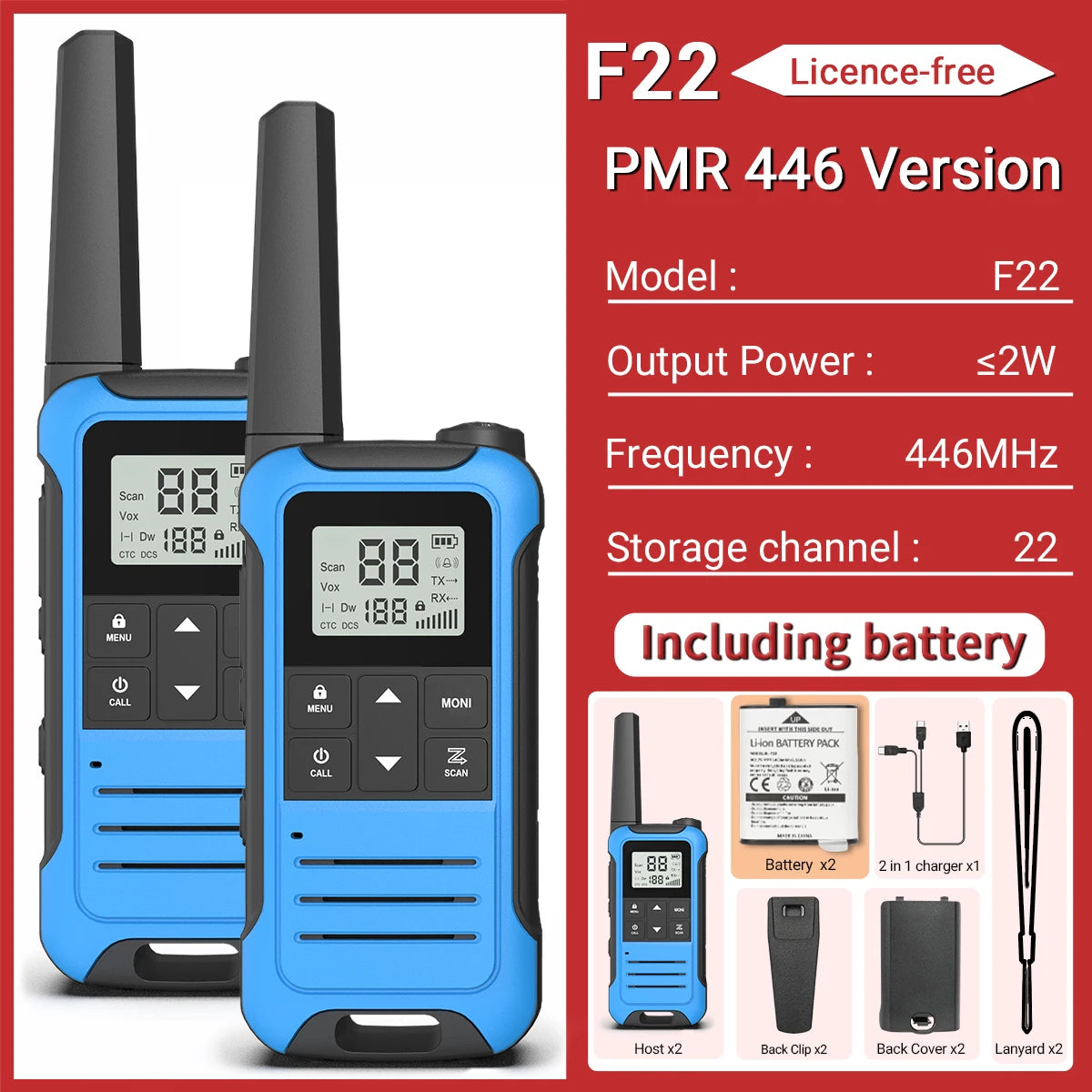 2pcs Baofeng F22 Mini Walkie Talkie PMR 446MHZ Long Range NOAA Type-C Charger Portable Two Way Ham Radio For Hiking