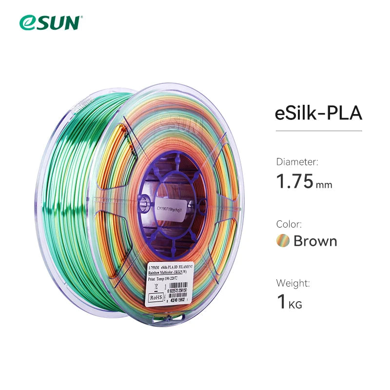 ESUN Rainbow Silk PLA Filament 1.75mm Rainbow Silk Filament for 3D Printer 1KG Printing Material Silk 3D Printer Filament