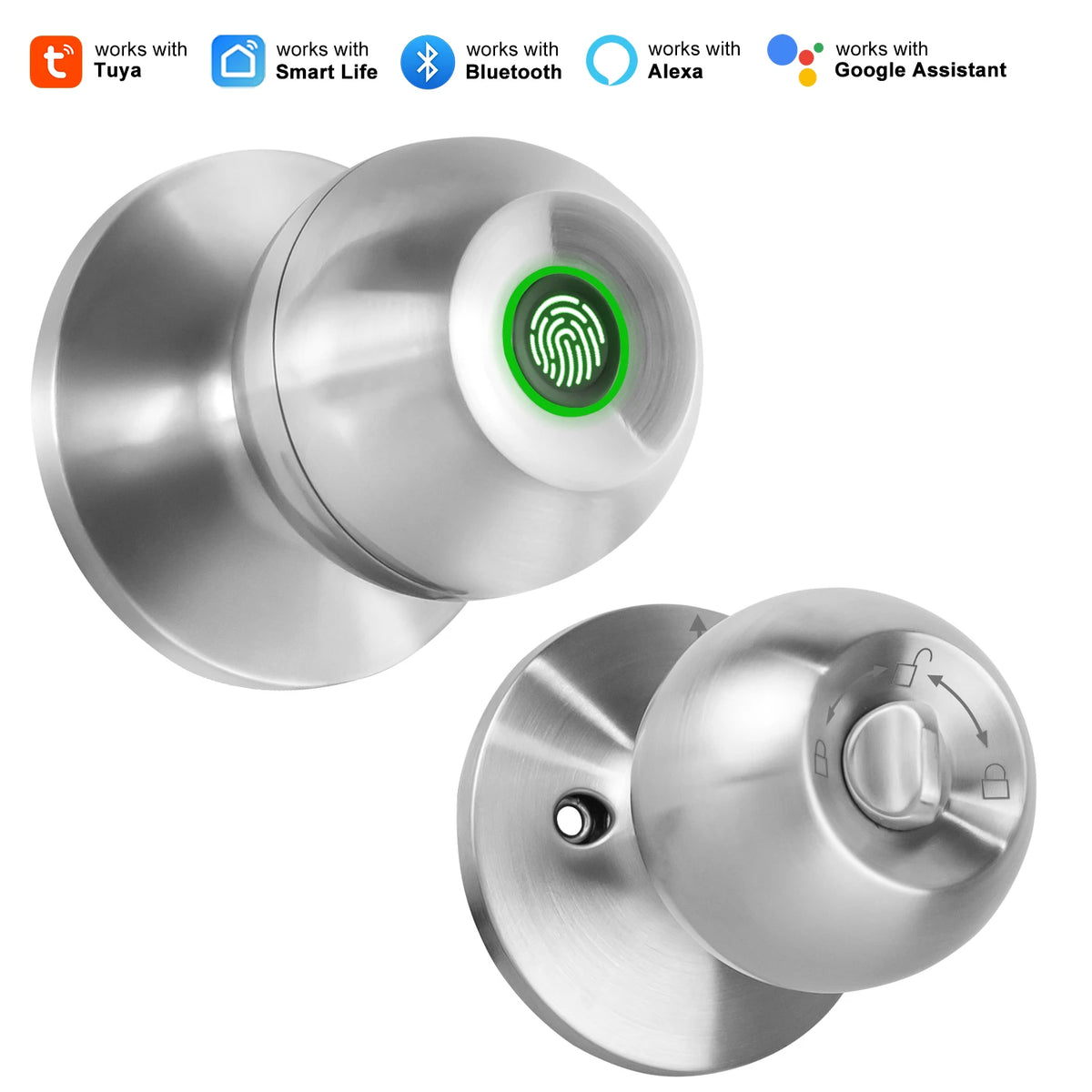 YFK Smart Door Lock Knob Fingerprint Unlock Keyless Entry Tuya App Control Matte Black Front Door Bedroom Home Security