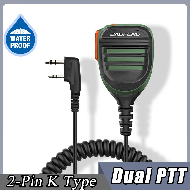 Baofeng UV-5R PTT Waterproof UV-9R Walkie Talkie Speaker Radio Microphone Keenwood 2-Pin Type Handheld Mic For  UV-82 UV16 888S