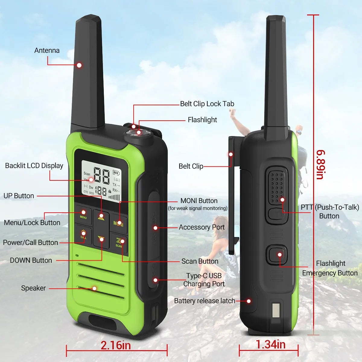 2pcs Baofeng F22 Mini Walkie Talkie PMR 446MHZ Long Range NOAA Type-C Charger Portable Two Way Ham Radio For Hiking