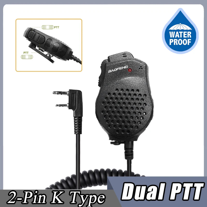 Baofeng UV-5R PTT Waterproof UV-9R Walkie Talkie Speaker Radio Microphone Keenwood 2-Pin Type Handheld Mic For  UV-82 UV16 888S