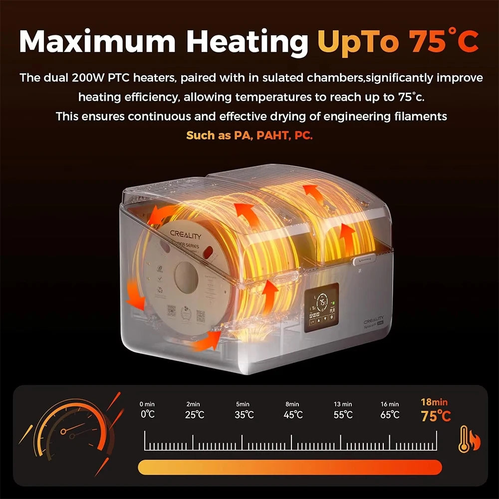 Creality Space X4L Filament Dryer 3D Printer 4 Pools Filament Dehydrator Dual Independent Heating Chamber 45℃-75℃ 1.75-2.85mm
