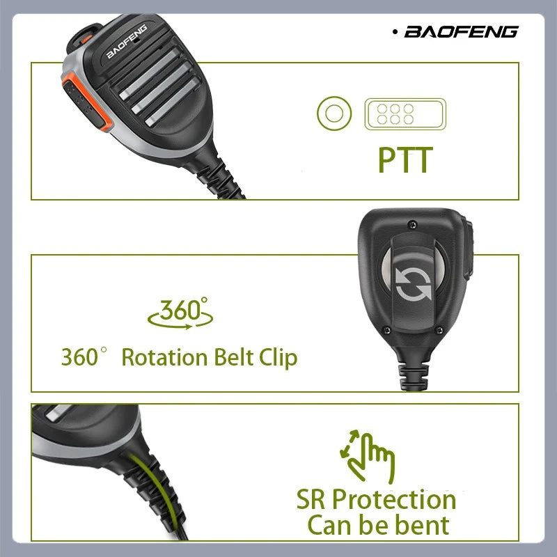 Baofeng UV-5R PTT Waterproof UV-9R Walkie Talkie Speaker Radio Microphone Keenwood 2-Pin Type Handheld Mic For  UV-82 UV16 888S