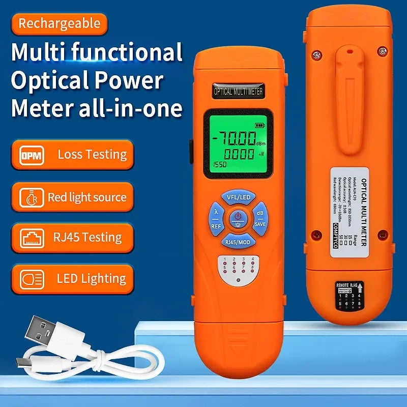 AUA-C70/C50 Rechargeable Mini Optical Power Meter (OPM) With Visual Fault Locator(15/30/50mW VFL) FTTH Fiber Optic Cable Tester