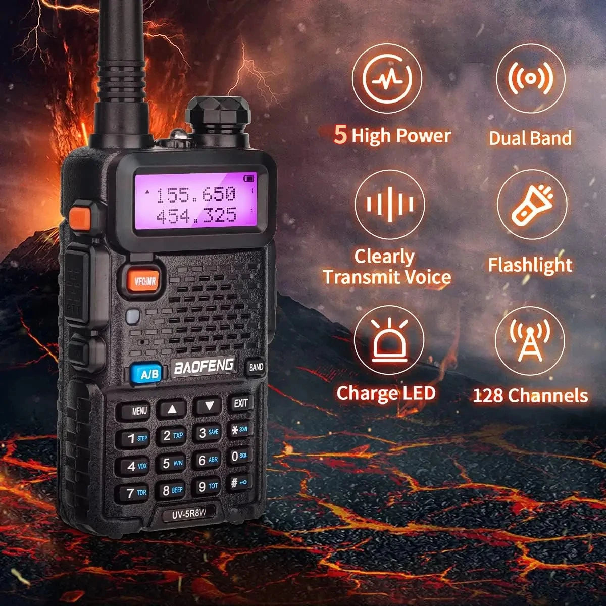 1/2PCS BaoFeng UV-5R 5W Tri-Power Walkie Talkie High Power Dual Band Long Range 128 CH Portable Handheld UV 5R Ham Two Way Radio