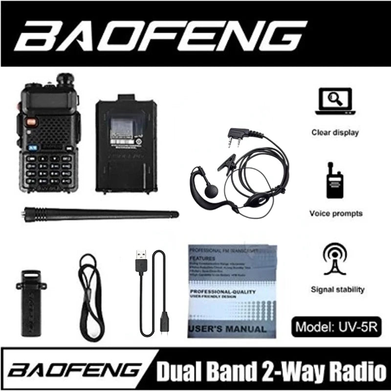 1/2PCS BaoFeng UV-5R 5W Tri-Power Walkie Talkie High Power Dual Band Long Range 128 CH Portable Handheld UV 5R Ham Two Way Radio