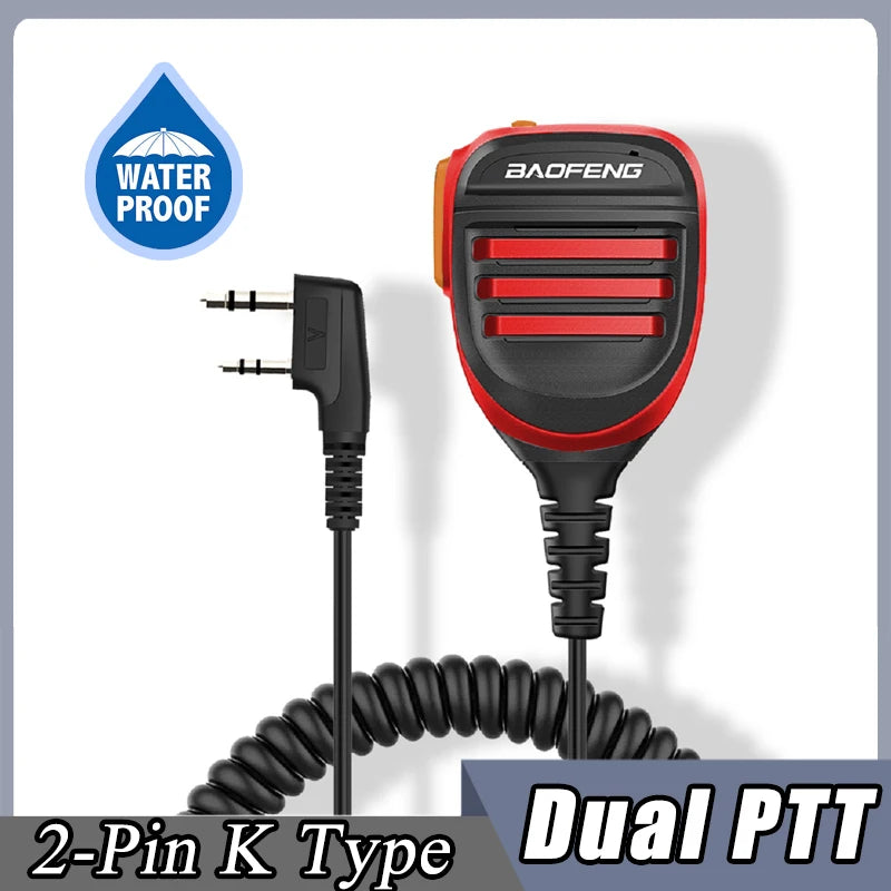 Baofeng UV-5R PTT Waterproof UV-9R Walkie Talkie Speaker Radio Microphone Keenwood 2-Pin Type Handheld Mic For  UV-82 UV16 888S