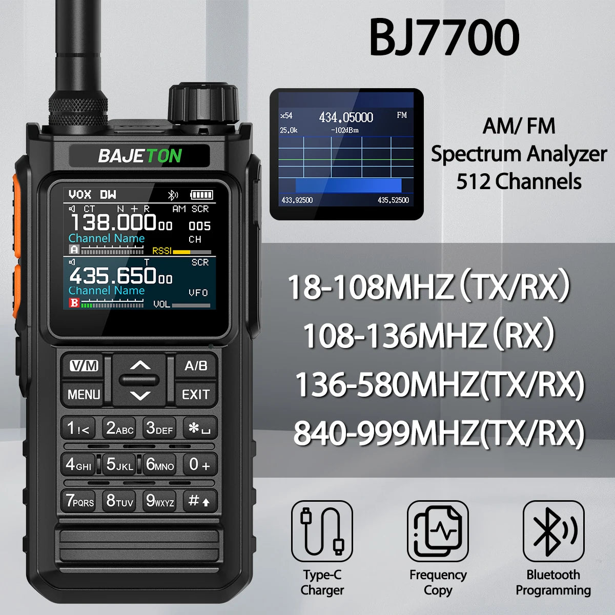 BAJETON BJ7700 Walkie Talkie Multi Band Wireless Bluetooth Phone Programming Noise Reduction AM FM Ham Radio For Camping BJ8200