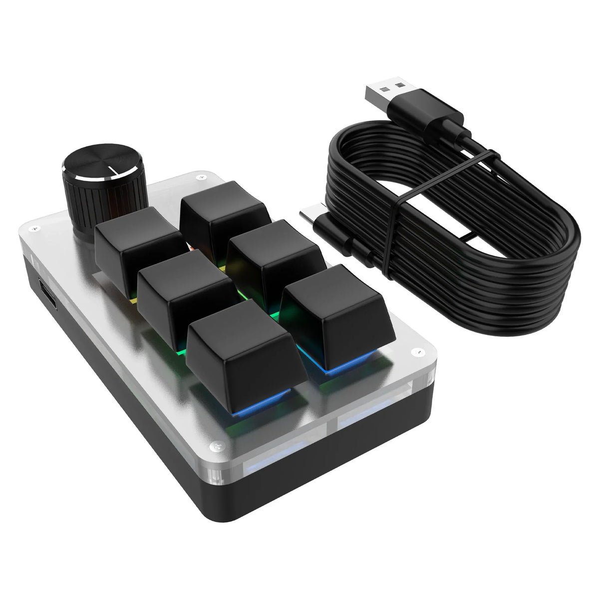 Mini Custom Programming Keyboard 6 Keys 1 Knob RGB Programming Macro Gaming Knob Keypads USB Wired Hot Swap Mechanical Keyboard