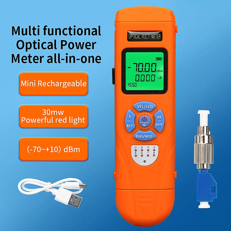 AUA-C70/C50 Rechargeable Mini Optical Power Meter (OPM) With Visual Fault Locator(15/30/50mW VFL) FTTH Fiber Optic Cable Tester