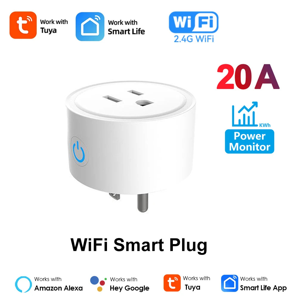 Tuya Smart Plug WiFi / Zigbee US Socket 20A With Power Monitor Timing Outlet Smart Life App Control Works with Alexa Google Home