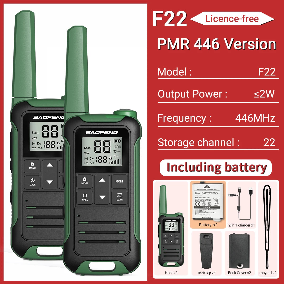 2pcs Baofeng F22 Mini Walkie Talkie PMR 446MHZ Long Range NOAA Type-C Charger Portable Two Way Ham Radio For Hiking