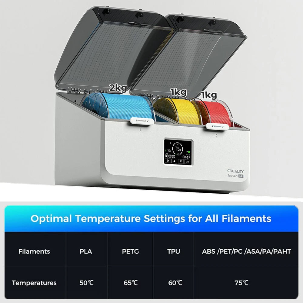 Creality Space X4L Filament Dryer 3D Printer 4 Pools Filament Dehydrator Dual Independent Heating Chamber 45℃-75℃ 1.75-2.85mm