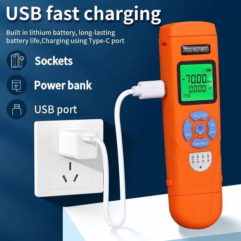 AUA-C70/C50 Rechargeable Mini Optical Power Meter (OPM) With Visual Fault Locator(15/30/50mW VFL) FTTH Fiber Optic Cable Tester