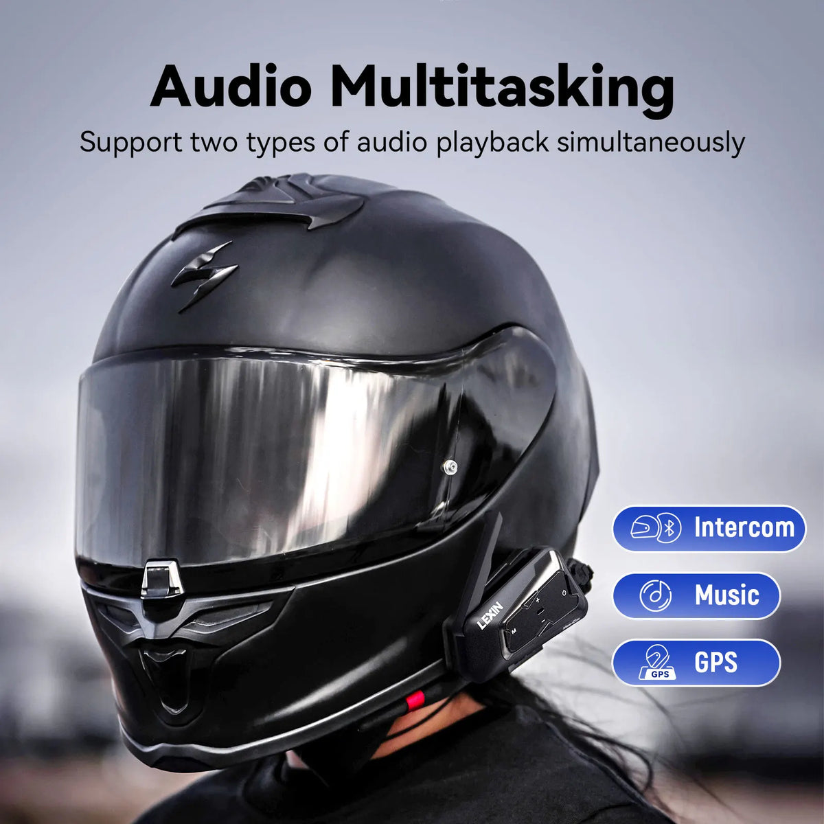 LEXIN-MeshCom Motorcycle MESH&Bluetooth Headset Intercom ,With Mesh Communication System, Parallel Audio- Intercom,24 Riders